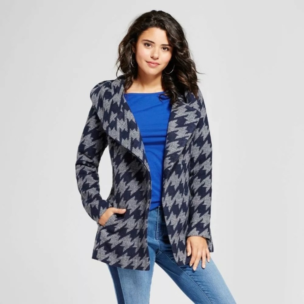Xhilaration Navy & Gray Houndstooth Wool Coat